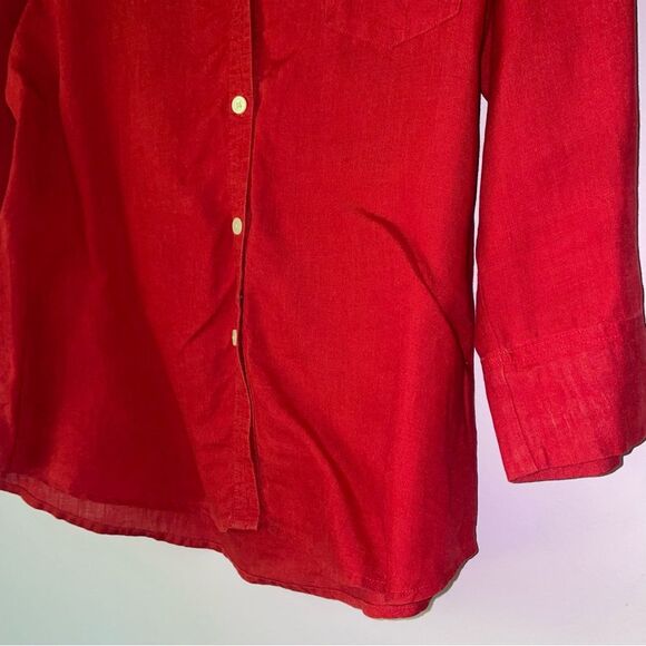 Talbots Size S Irish Linen Red Button-Up Shirt 3/4 Sleeve Minimalist Office - Picture 3 of 7